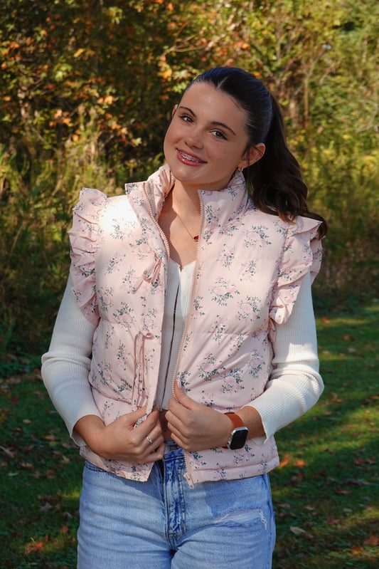 Daisy Puffer Vest - Pink