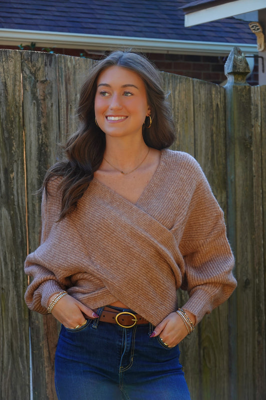 Toffee Crossover Sweater