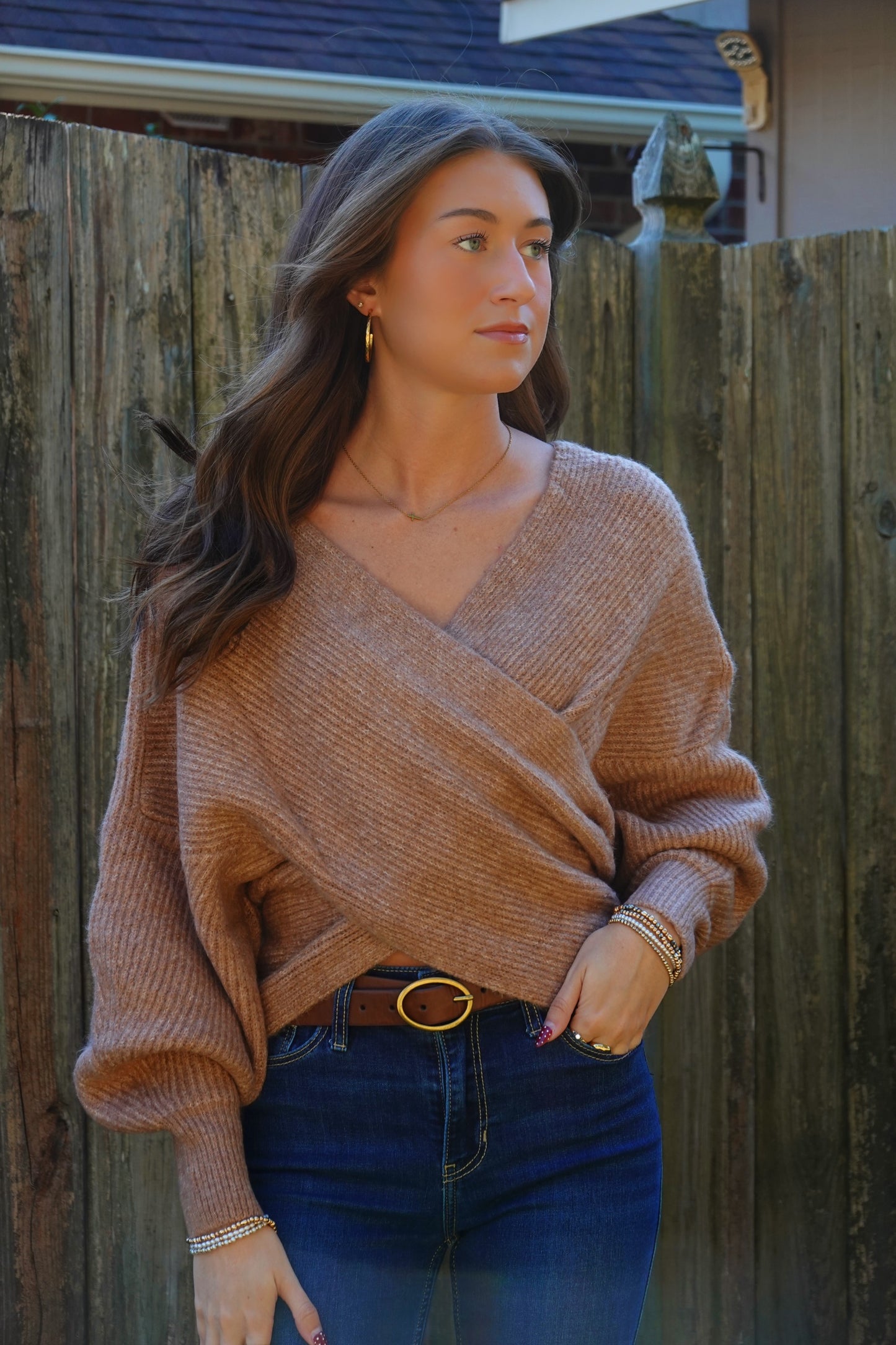 Toffee Crossover Sweater